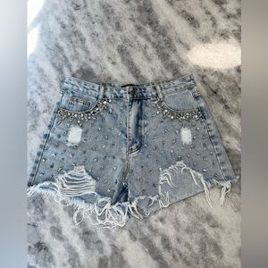 Blue B Rhinestone Ultra High Rise Shorts